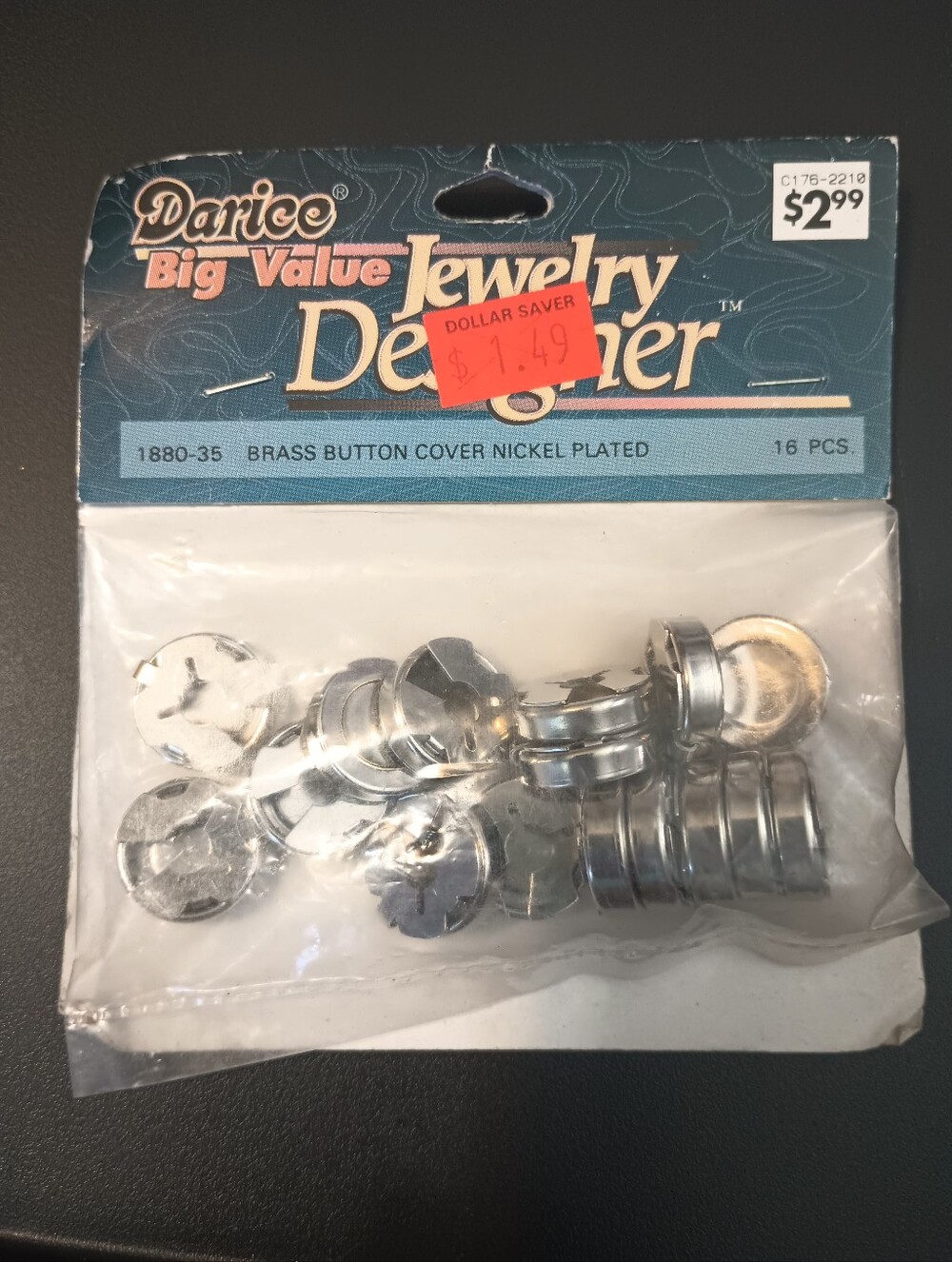 NOS Darice Jewelry Designer. Nickel Plated Button Covers